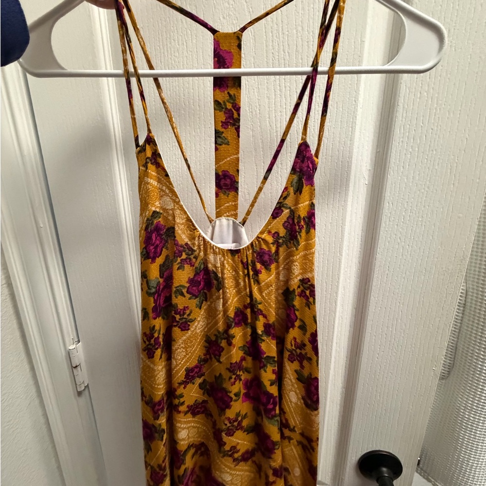 Mustard Yellow Floral Top with Purple Roses